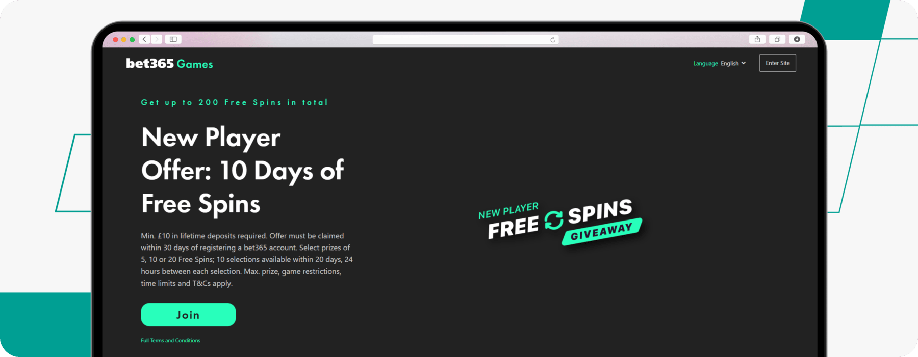 screenshot of bet365 casino welcome offer